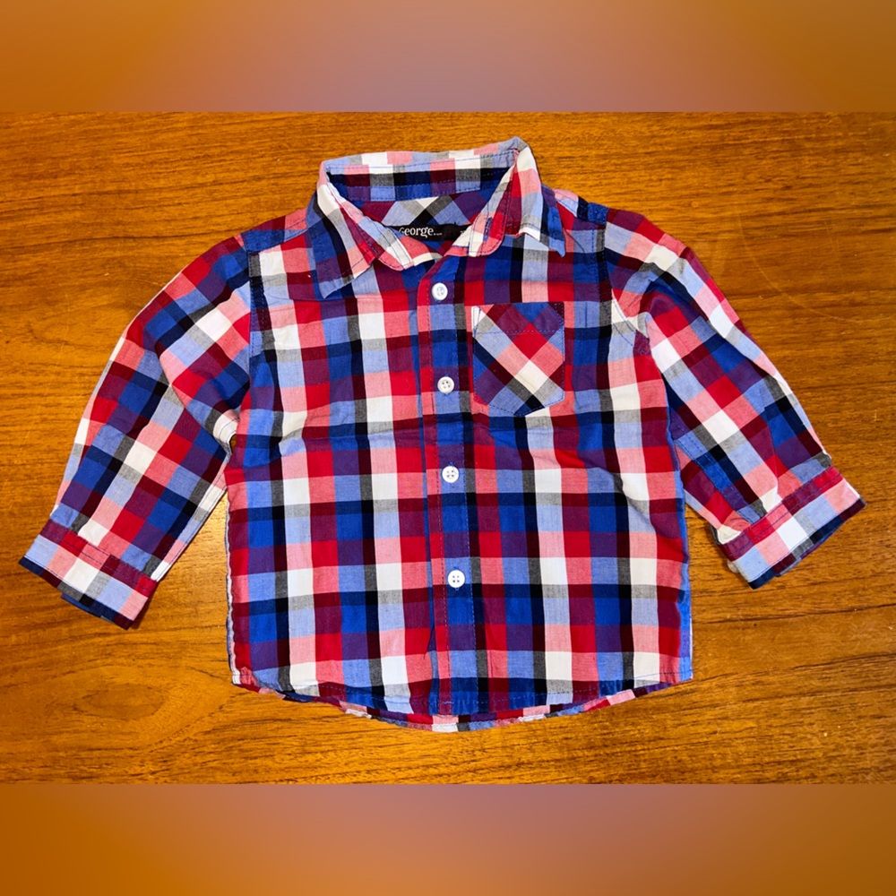 George | blue and red plaid button down shirt | size 2T